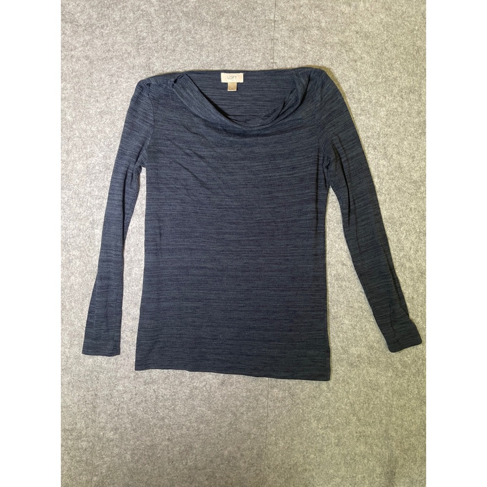 LOFT Womens Navy Blue Space Dye Cowl Neck Long Sleeve Knit Top Size M